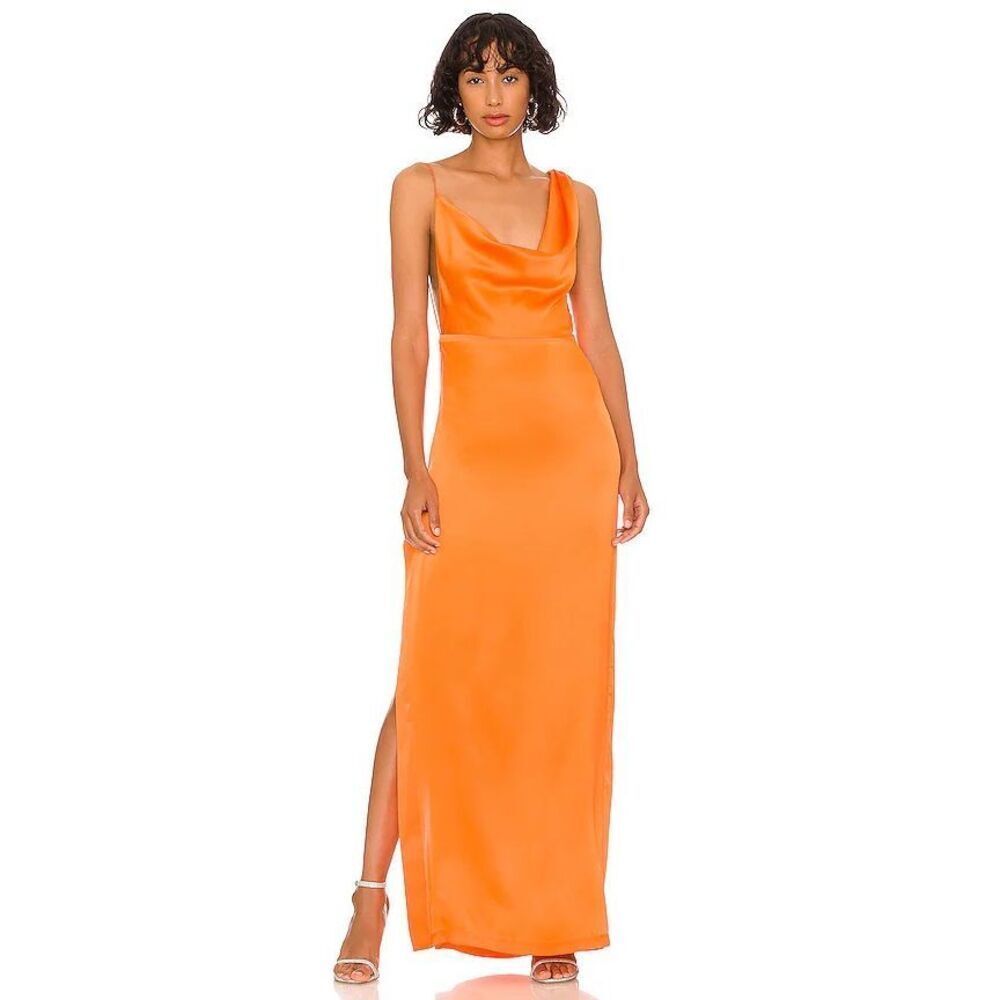 Amanda Uprichard xRevolve Arial Orange Satin Gown in Fire